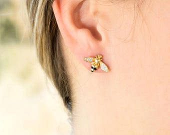 Gold Plated Sterling Silver Bee Necklace and Studs Set