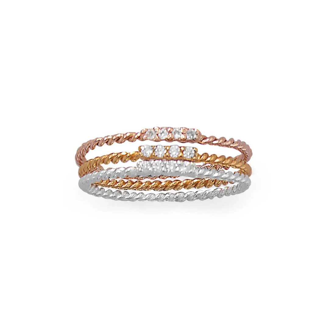 Cubic Zirconia Stacking Ring Set: Sterling Silver, Gold & Rose Gold - Etsy