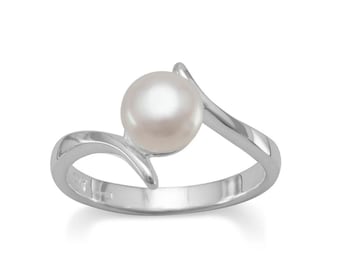 Freshwater Pearl Ring: Crossover Sterling Silver Bridal Jewelry
