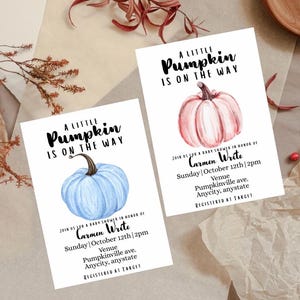 A little pumpkin is on the way Baby Shower Invitation template printable