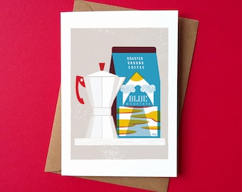 Blue Mountain Coffee Greetings Card - by Peski Studio