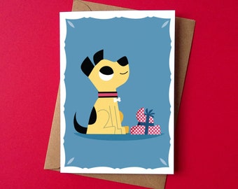 I brought you a present - dog - Christmas Greetings Card - by Peski Studio