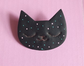 Painted spots Black Ca - Polymer Clay Badge