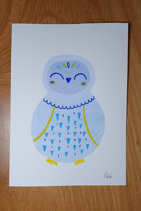Original Collage Painting - Owl - Charity Fund Raiser