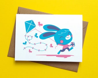 Kite Bunny Greetings Card - by Peski Studio