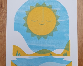 Hello Sunshine - A4 RISO print by Peski Studio