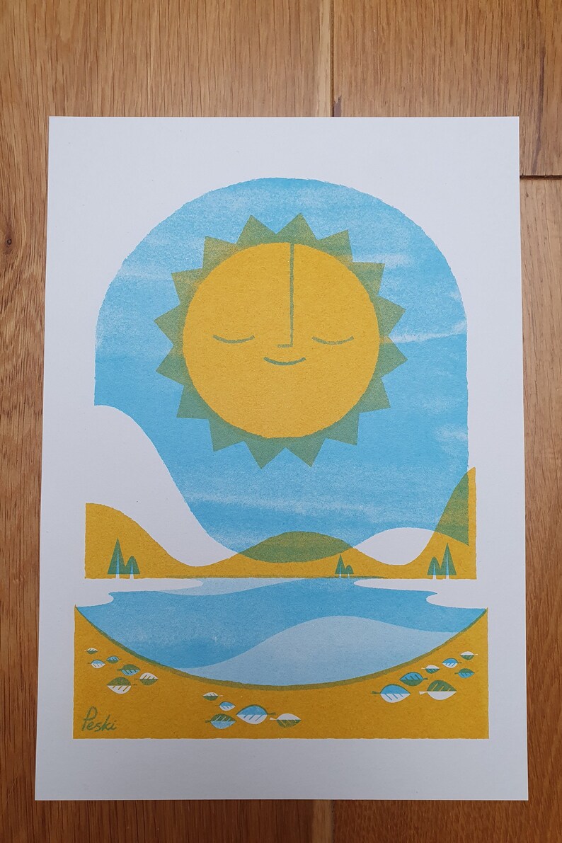 Hello Sunshine A4 RISO print by Peski Studio image 1