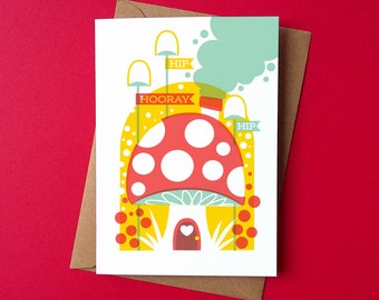 Toadstool Cottage Greetings Card - by Peski Studio