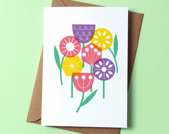 Geo Flowers Greetings Card - by Peski Studio