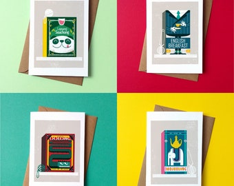 Tea Boxes set of Greetings Card - Pack of 4 - by Peski Studio