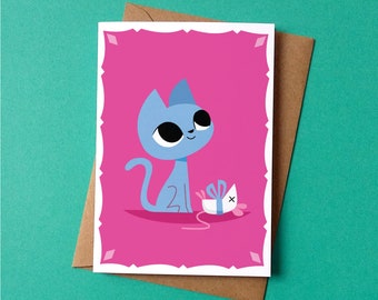 I brought you a present - Cat - Christmas Greetings Card - by Peski Studio