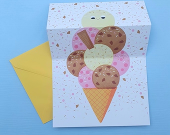 Ice Cream Please! Greetings Card - by Peski Studio