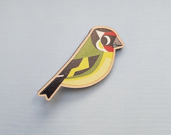 Goldfinch Bird Wood Badge Pin Brooch