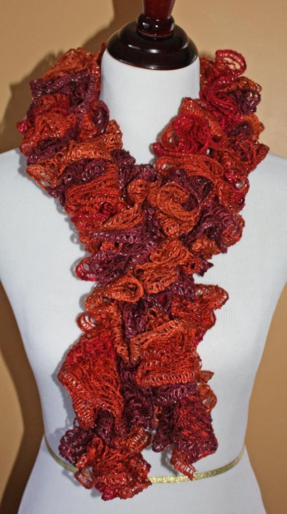 Items similar to Romantic, Delicate and Frilly Crochet Ruffled Scarf ...