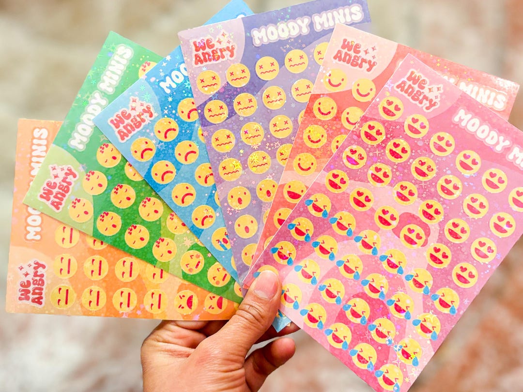 Mood Journal Sticker Sheets - Set of 6 Cute Emoji Planner Stickers ...