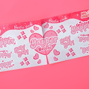 Feuilles d'autocollants certifiés Yapper - Stickers vinyles esthétiques mignons pour bouteilles d'eau - Coffret cadeau meilleur ami