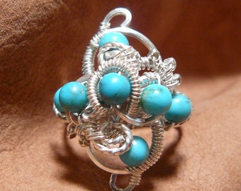 Wire Wrapped Turquoise Ring ~ Turquoise Ring ~ Silver Turquoise Ring ~ Wirewrapped Bead Ring ~ Turquoise Bead Ring ~ Wire Ring ~ Size 7