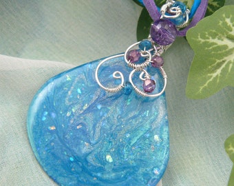 Shimmering Galaxy Resin Painting Wire Wrapped Pendant