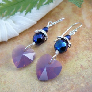 Cyclamen Opal Swarovski Heart Dangle Earrings