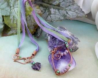 Copper Wire Wrapped Chevron Amethyst Pendant