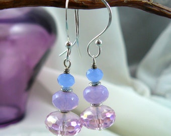 Periwinkle Pink and Lavender Purple Crystal Bead Earrings