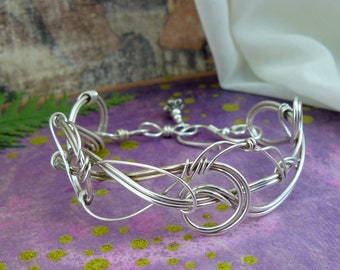 Pulseira de arame extravagante ~ Punho de arame de prata ~ Pulseira de arame de prata ~ Pulseira de arame Art Nouveau ~ Pulseira Art Nouveau ~ Braclet de arame