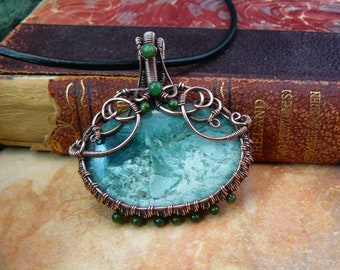 Copper and Green Mtorolite Wire Wrapped Pendant