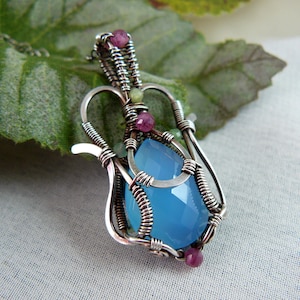 Blue Chalcedony Wire Wrapped Pendant ~ Blue Chalcedony Teardrop Pendant ~ Wire Wrapped Pendant ~ Silver Wire Teardrop ~ Blue Stone Pendant