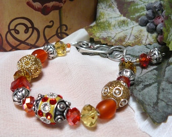 Orange Bali Bead Bling Bracelet