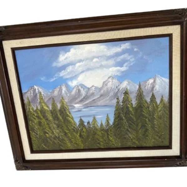 vintage landscape oil Painting On Canvas W/ Original Anco Bilt And Gilt Frame