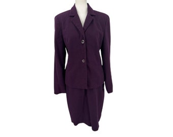 Gianni Vintage Plum Wool 2 Piece Single Breasted Blazer Suit Skirt