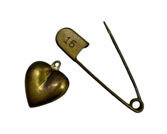 Vintage Golden Pin With Heart Shaped safety pin b… - image 1