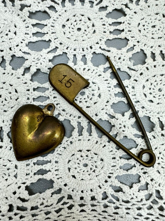 Vintage Golden Pin With Heart Shaped safety pin b… - image 2