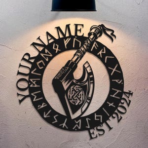 Personalized Vikings Axe Metal Wall Art: Custom Name Sign