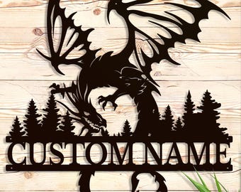 Cartello in metallo personalizzato con drago malvagio: decorazione da parete con nome personalizzato