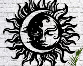 Sun and Moon Metal Wall Signs,Sun and Moon Signs,Sun and Moon Metal Art Wall Decor,Black Home Outdoor Metal Decor Plaques