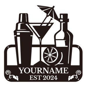 Personalized Cocktail Bar Metal Sign: Custom Home Bar Decor