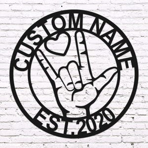 Custom I Love You Sign Language Metal Wall Art - Personalized Name Decor