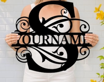 Custom Metal Name Monogram Sign, Personalized Last Name Wall Decor & Family Initials, Unique Metal Art Outdoor