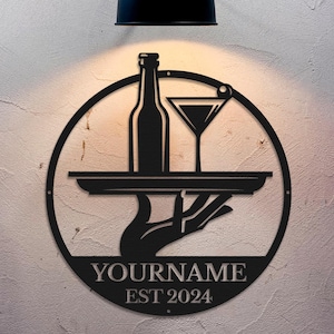 Personalized Cocktail Bar Metal Sign: Custom Home Bar Decor