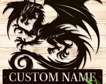 Cartello in metallo personalizzato con drago malvagio: decorazione da parete con nome personalizzato