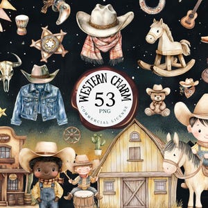 Aquarel schattige baby cowboy clipart westerse babyshower png | Cactus, zadel, salon, pony | Wilde westen, png-bestand | Clipart kinderkamer | Commercieel gebruik