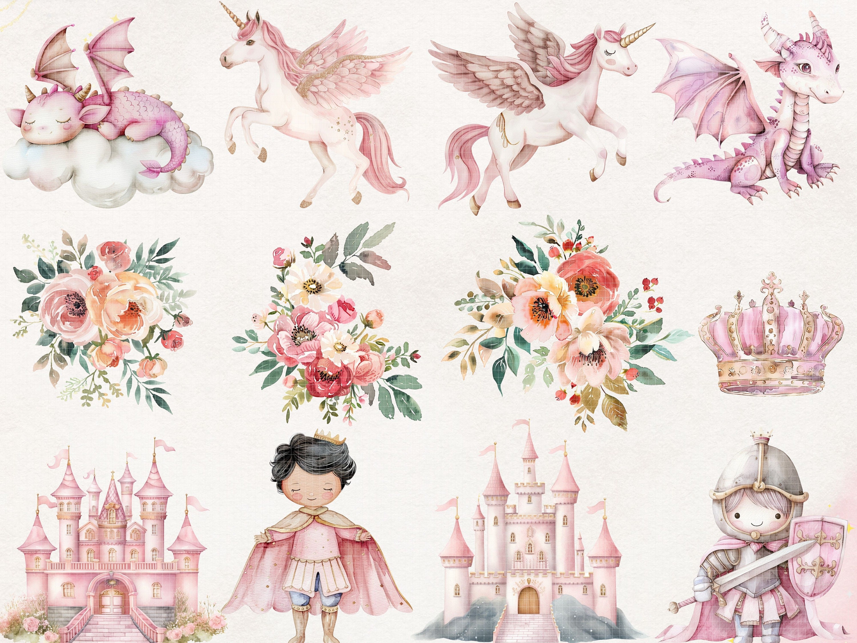 Princess Clipart Pink Princess Birthday Decor Watercolor Princess ...