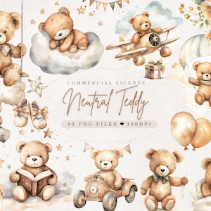 Boho Teddy Bär Clipart Teddy Bär Baby-Dusche Beige Teddybär, Baby-Dusche Neutral, niedlichen Teddybären, Aquarell Teddybär Kinderzimmer Dekor