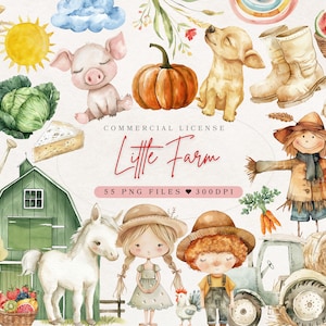 Aquarela Fazenda Clipart Animais de Fazenda Decoração de Berçário | Animais Fofos Clipart de Aniversário | Fazenda Fofa Clipart | Vaca Cavalo Porco | Licença Comercial