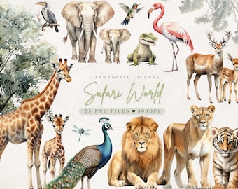 Safari dieren clipart baby dier clipart aquarel dierlijke clipart baby shower safari schattige dieren decor Safari kinderkamer muur kunst dier png