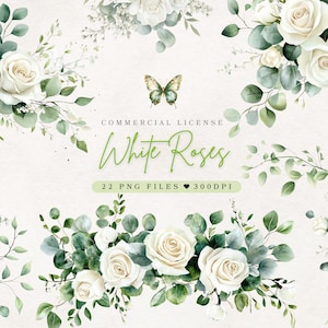 Weiße Rosen Clipart Aquarell Blumen Clipart Blume PNG Blumenstrauß PNG | Rosen PNG Hochzeit Blumen Png | Blumenmuster | Blumen Design