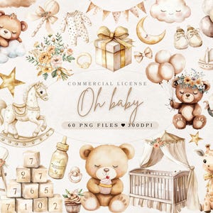Boho Baby Shower Clipart Cute Teddy Clipart Neutral Baby Shower / Baby Clipart Nursery Decor Baby Shower Neutro Genere / Uso commerciale