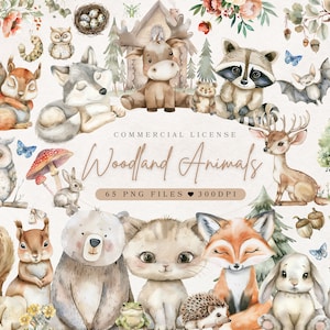 Simpatici animali del bosco Clipart Woodland / Boho Woodland Acquerello Animali / Woodland Baby Shower Clipart Woodland Nursery Decor Baby Animals