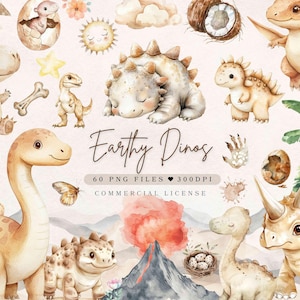 Aquarell Dinosaurier Clipart Baby Dinosaurier niedlichen Dinosaurier PNG | Dino Clipart Set Dinosaurier Geburtstag PNG | Dino Party Dekor Baby Shower Clipart